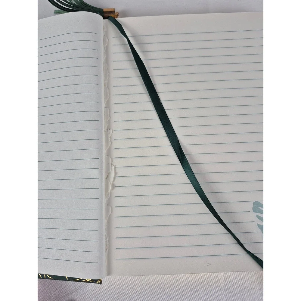 James Burke Green Gold Monstera Leaf Journal Write It Down Tassel Hardcover